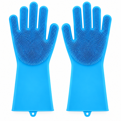 Silicone Dishwashing Gloves Scrubber Reusable Cleaning Gloves Kitchen Bathroom