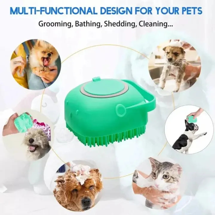 Silicone Pet Shampoo Brush Dog Cat Bath Massage Grooming Brush Soap Dispenser