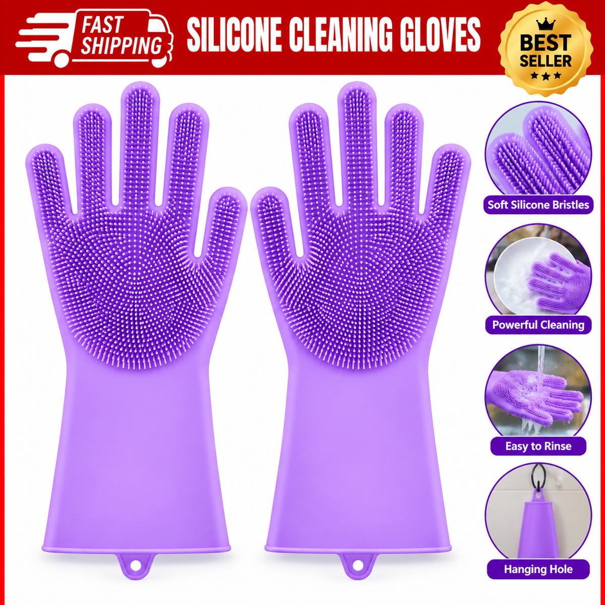 Silicone Dishwashing Gloves Scrubber Reusable Cleaning Gloves Kitchen Bathroom