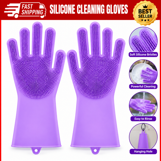 Silicone Dishwashing Gloves Scrubber Reusable Cleaning Gloves Kitchen Bathroom