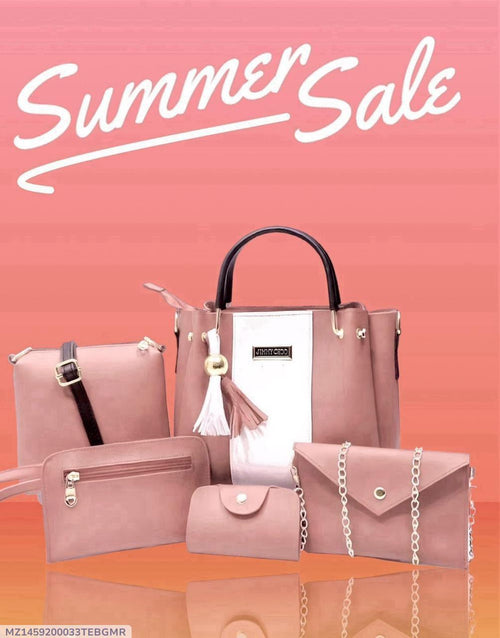 Chic Women's Pink Rexine Hand Bag Set - 5 Pcs